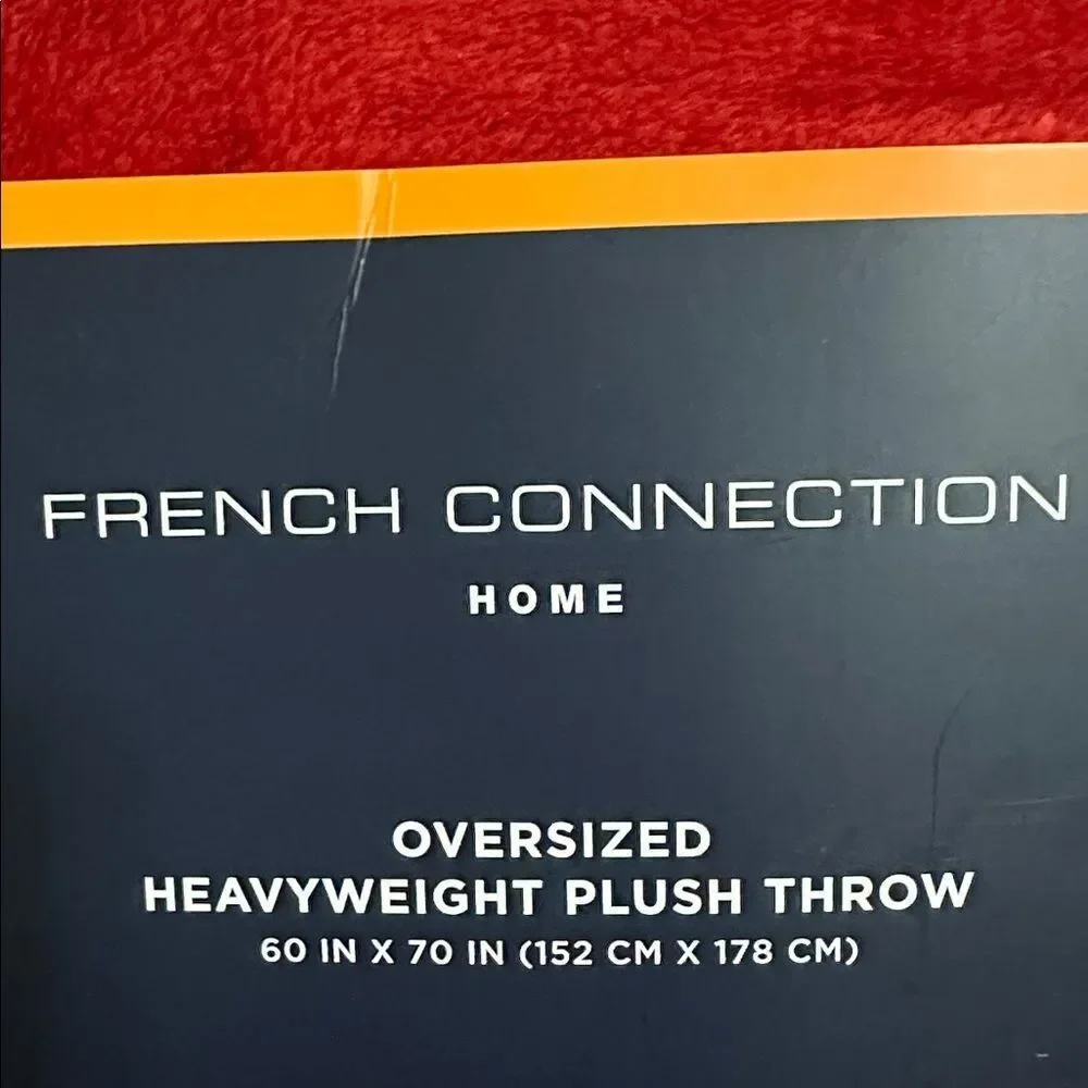 French Connection Fiery Red Plush Blanket Throw with a Hanger